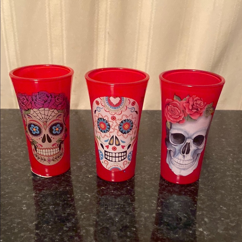 Set of 3 Red Skull Shot Glasses